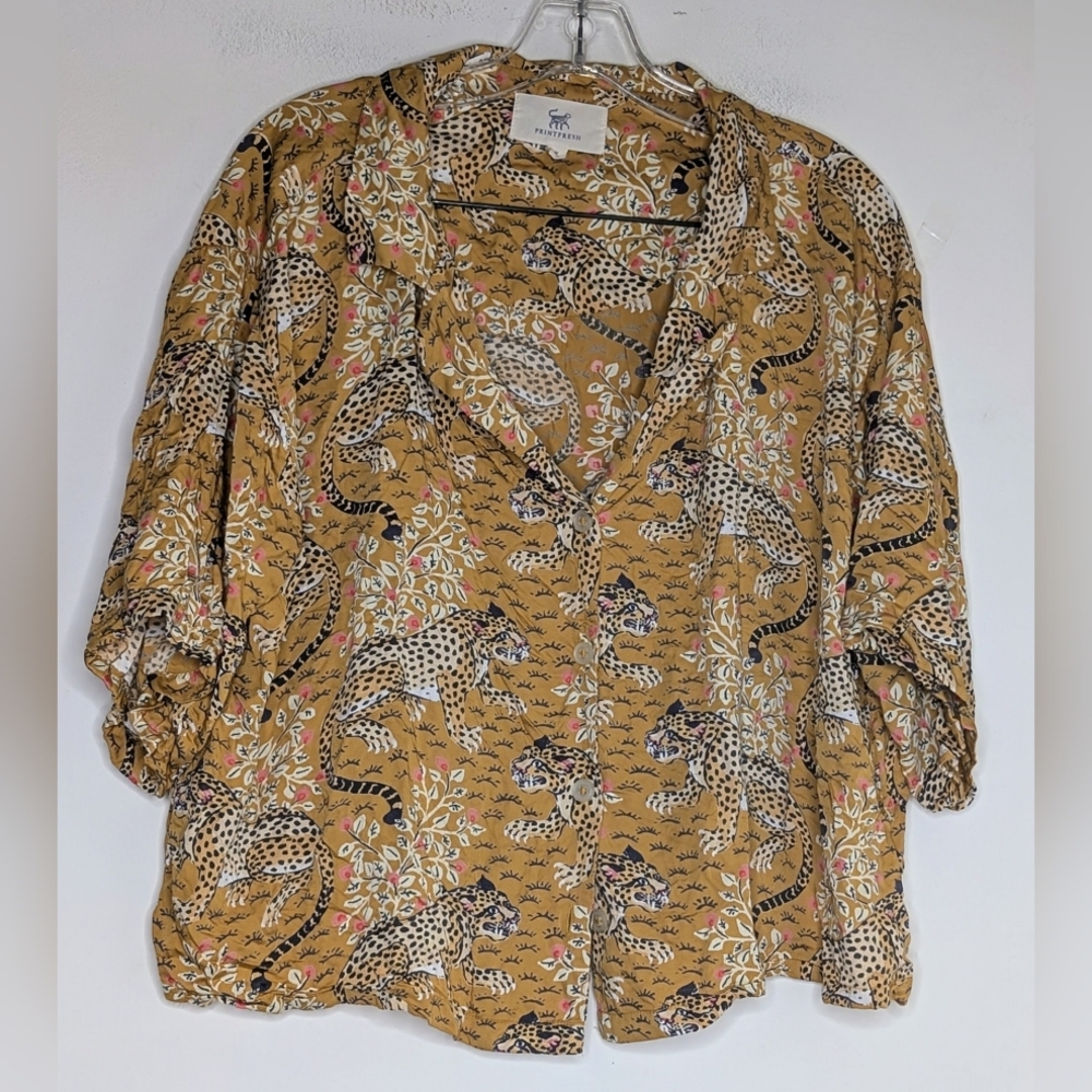 Printfresh Gold Leopard Bagheera Button Down Paja… - image 1